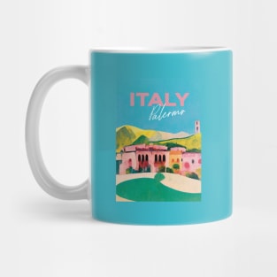 Palermo View Colorful Old Travel Poster Italy Retro Wall Art Illustration Mug